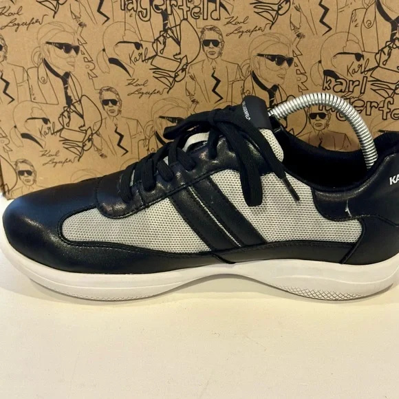 Karl Lagerfeld Men's Black and White Camo Print Sneakers Mens size 10.5 - Picture 4 of 10